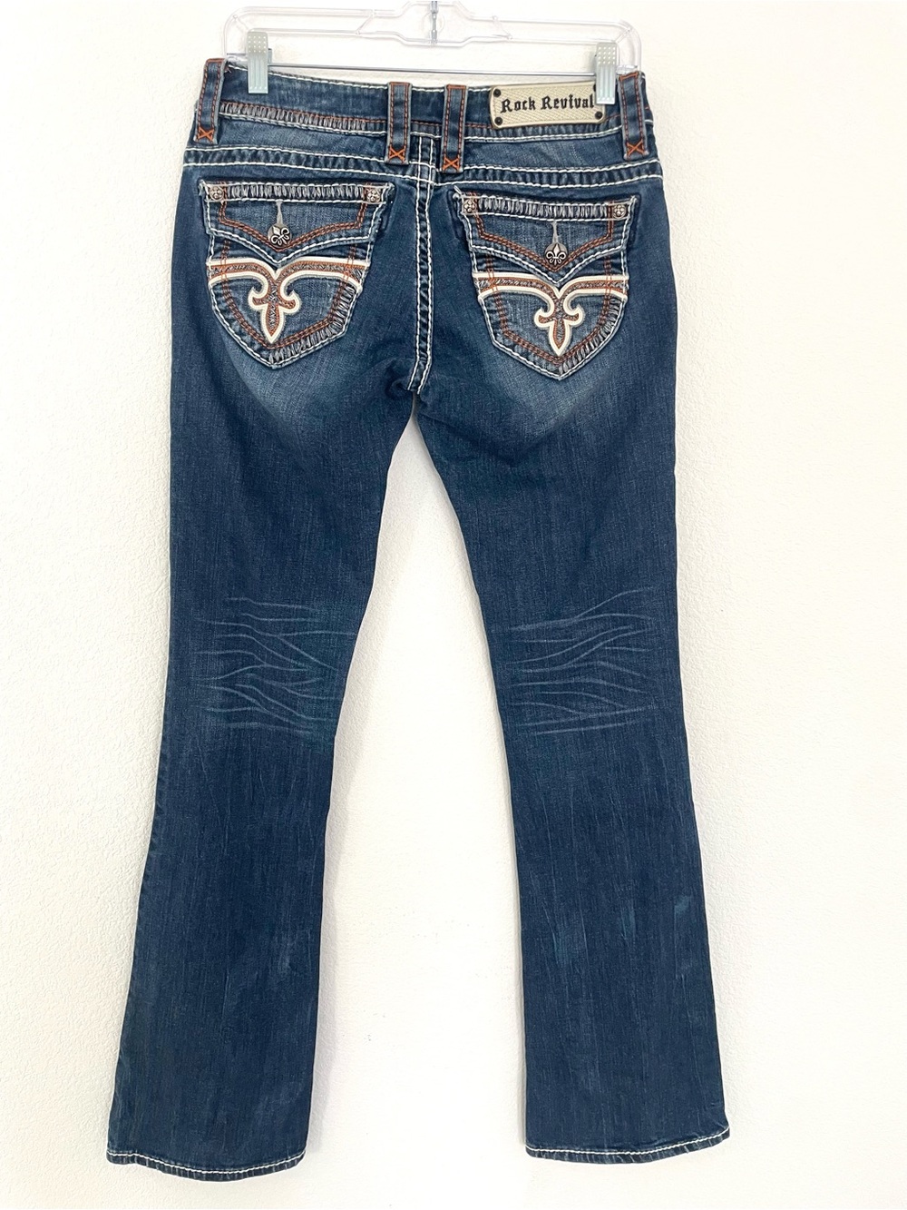 Rock Revival Jen Bootcut Women's Dark Blue Embroidered Pocket Bootcut Jeans